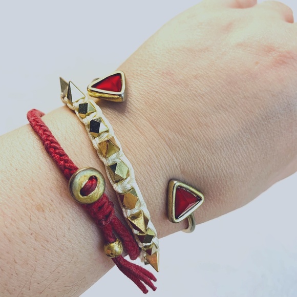 COPY - set of 3 fashion jewelry bundle red and gold spiked bracelets - Picture 1 of 15